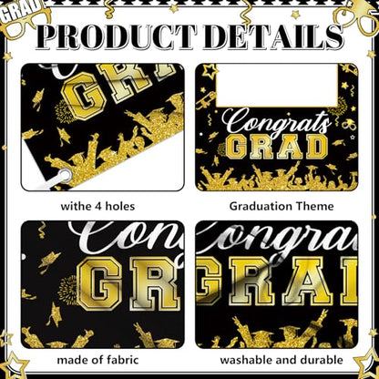 AIBIIN Class of 2026 Graduation Photo Backdrop Black and Gold Graduation Decorations Congrats Grad Party Decoration for High School College