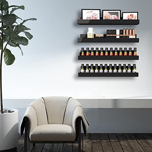 8 Pack 15 Inch Black Acrylic Shelves, Black Kids Floating Bookshelf for Kids Room, Modern Nail Polish Rack Sunglasses Essential Oil Picture Ledge Display Toy Storage Wall Shelf - color: 15in-black- 8 Pack