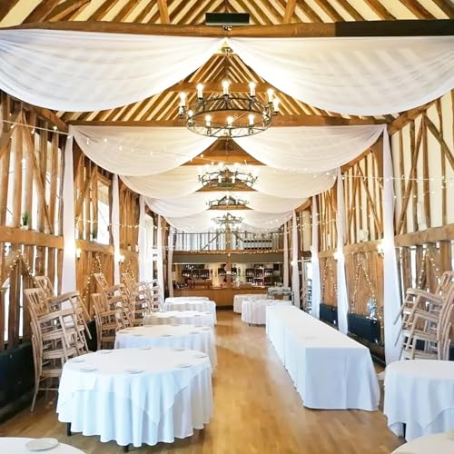 DUOBAO Ivory Ceiling Drapes Sheer Backdrop Curtains 6 Panels 5ftx20ft Reception Halls Drapeing Banquet Room Curtain with Rod Pocket for Wedding Birthday Stage Decoration - color: Ivory, size: 60"W x 240"L (Pack of 6)