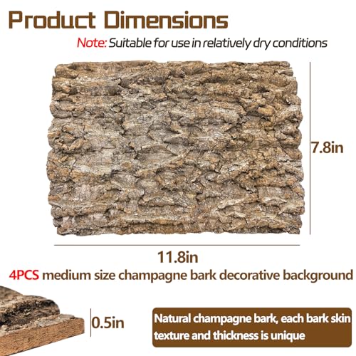 Hamiledyi Cork Terrarium Background 11.8x7.9in 4PCS Natural Reptile Cork Bark Flats Terrarium Board Bearded Dragon Climbing Wall Mat Tank Decor for Lizard Chamelon Snake Turtle Spider Crested Gecko - size: 4PCS-11.8x7.9in