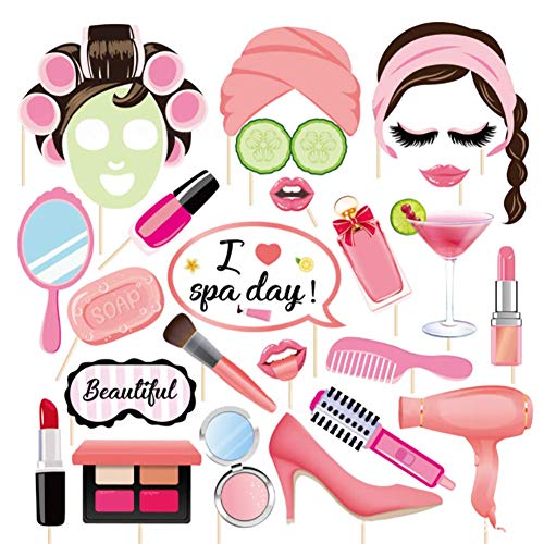 Spa Party Photo Booth Props(25CT),Spa Day Photo Booth Props with Stick for Make Up Decorations,Party