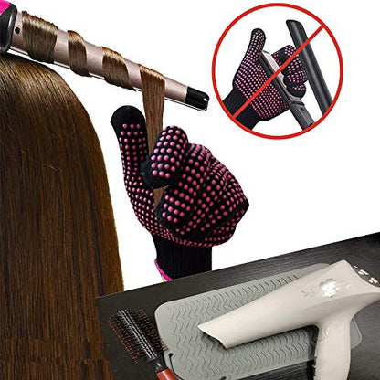 Heat Resistant Glove with Silicone Bump Mat for Curling Iron, Hair Straightener, Flat Irons - 9 x 6.5 Food Grade Mat, Grey - color: Grey G