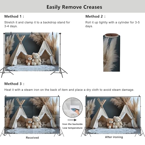 YongFoto Bear Theme Backdrop 5x3ft Tent Blanket Pampas Boho Photography Background Baby Shower Cradle Ceremony Kid Birthday Party Banner Baby Portraits Photoshoot Wallpaper Photo Studio Booth Prop - color: Style 3, size: 5ftx3ft