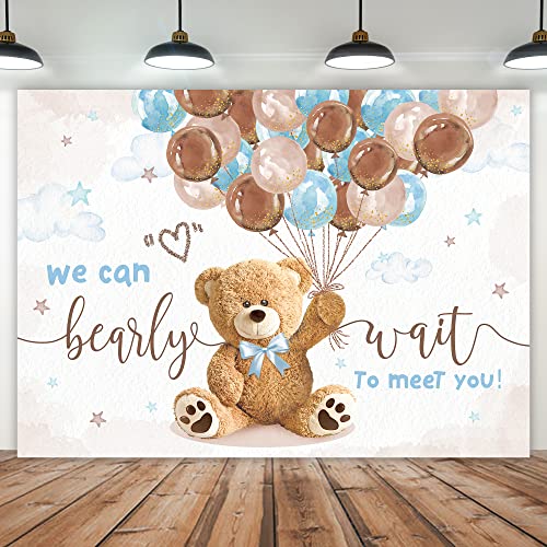 Bear Baby Shower Backdrop 8Wx6H Feet We Can Bearly Wait for Boys Balloons Gold Dots Cute Cartoon Polyester Fabric Newborn Photography Backgrounds Photo Shoot Decor Props Decoration - color: A-Brown Bear01, size: 8Wx6H(Large)