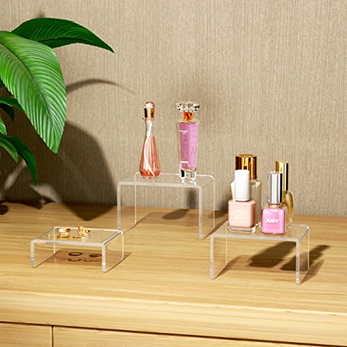 NIUBEE Acrylic Display Risers Stand 2 Sets,3 Steps Clear Riser Shelf Showcase for Amiibo Funko POP Figures -3"x3"x4" - size: (3,3,4)" x2Set