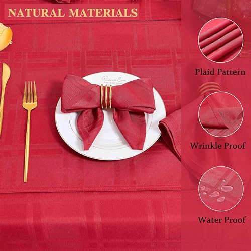 Plaid Cloth Napkins Set of 8, Checkered Style Jacquard Fabric Polyester Washable Reusable Cloth Napkins for Kitchen Dining Restaurants Wedding Party 17X17 Inch Red - color: Red（01）