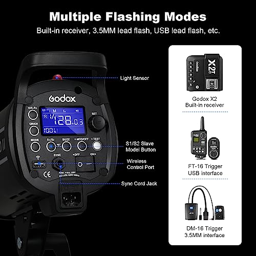 Godox 3 Pack QT600IIM 1800Ws 2.4G TTL Speedlite Studio Flash Strobe Light Bowens Mount Kit,GN76 1/8000s HHS,Recycle in 0.05-0.9 Sec for Studio Shooting, Location and Portrait Photography
