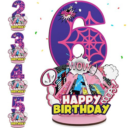 Baderke Pink Spider Theme Birthday Number Sign 16.7'' Purple Spider Birthday Centerpiece for Party Decor Wooden Table Photo Prop(6th) - style: 6th