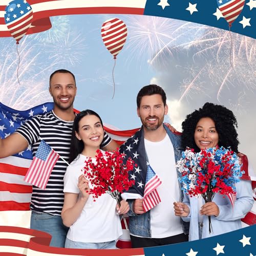 21 Pcs 4th of July Artificial Flowers, Bright red, Dark Blue, White Patriotic Decorations Fake Flowers Home Decor Floral Arrangement for Veterans Day - color: Bright Red, Dark Blue, White