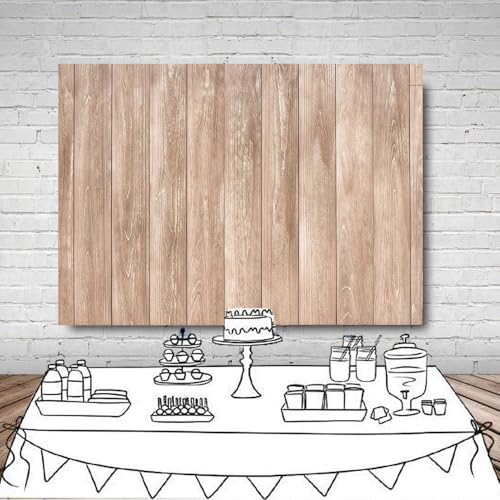 LYWYGG 7x5ft Wood Backdrop Natural Wooden Board Photography Background Birthday Party Banner Backdrops CP- 619
