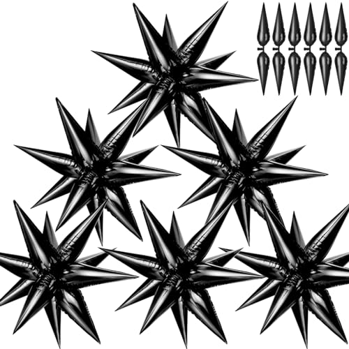 Black Star Balloons, 74 Pcs Big Explosion Foil Balloons, Spike Cone Mylar Balloon for Halloween Birthday New Year Party Decorations Graduation - color: Black Star Cones, 26 Inch
