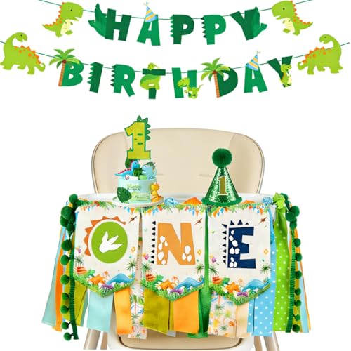 One a Saurus Birthday Decorations-Pre-Strung Happy Birthday Felt Banner Dinosaur 1st Birthday Decorations，Dinosaur Birthday Garland, Highchair Banner for Dino Themed Party Supplies - color: Dinosaur