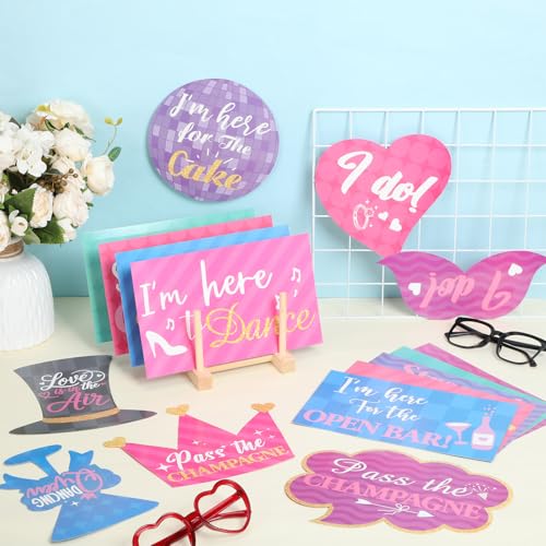 Feifeiya 24 Designs Wedding Photo Booth Props Double Sided Wedding Marriage Parties Decorations 8” x 10” Waterproof Cardstock DIY for Bridal Shower Bachelorette(Blush Pink) - color: Blush Pink