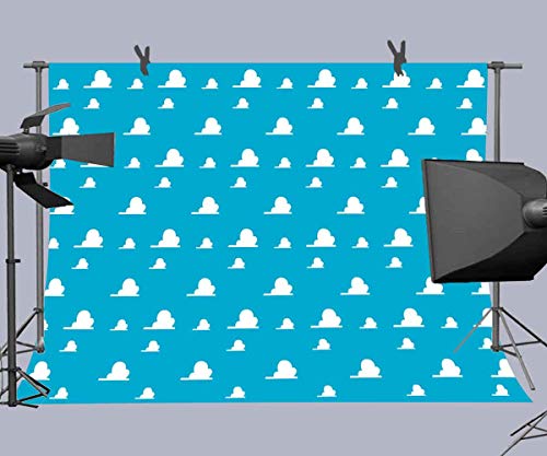 Blue Toy Backdrops for Photography 9x6FT White Clouds Wall Paper Photo Backgrounds for Children Kids Birthday Themed Party Photo Booth Props LUGE081 - size: vinyl-9x6ft