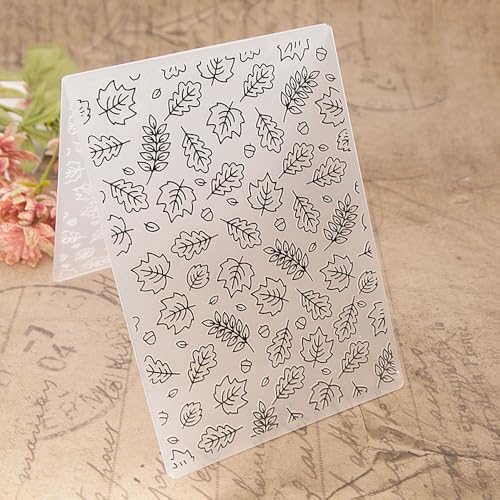 Spring Leaf Leaves Background Pattern Plastic Embossing Folder, 3D Textured Impressions Maple Leaf Leaves Embossing Folder Template for Card Making Scrapbooking Paper Craft Album Stamps DIY Décor - color: Spring Leaf Leaves Background
