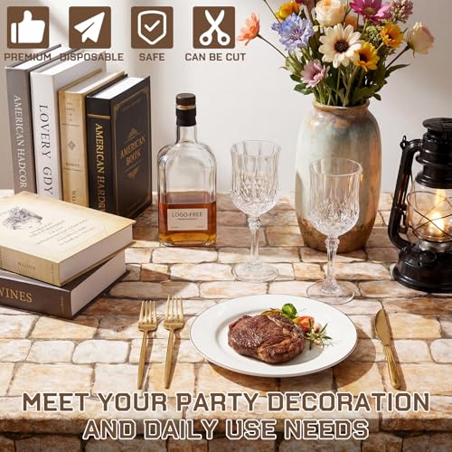 Tegeme 100 ft x 54 Inch Rustic Brick Stone Wall Backdrop Roll Ancient Plastic Brick Wall Tablecloth Wallpaper Scene Setter Photography Backdrop for Medieval Party Decor - size: 100 ft, style: Rustic Brick