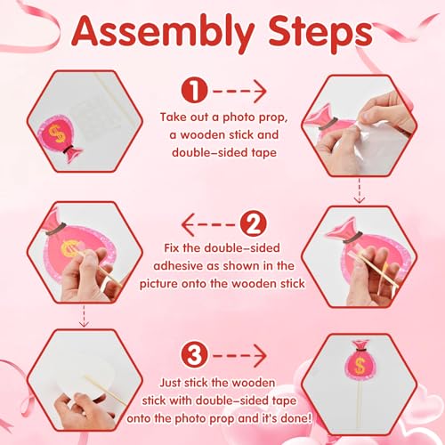16Pcs Galentine's Day Photo Booth Props Kit,Funny Handheld Pink Party Accessories,Suitable for Valentine's Day Fellowship Party Decorations