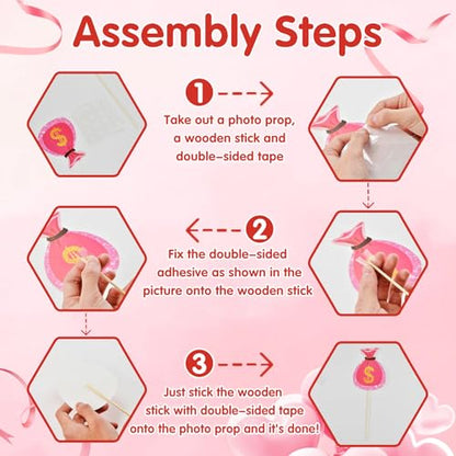 16Pcs Galentine's Day Photo Booth Props Kit,Funny Handheld Pink Party Accessories,Suitable for Valentine's Day Fellowship Party Decorations
