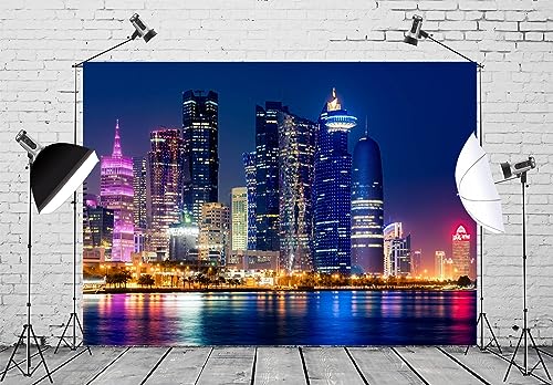 BELECO 10x6.5ft Fabric City Night Backdrop Modern Luxury Buildings Skyline and Skyscrapers Urban Cityscape Background Backdrop Home Decor Photo Booth Studio Props - size: 10x6.5FT