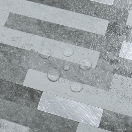 AULIGET 2 Sheets Faux Stone Peel and Stick Backsplash, Grey Slate Look PVC Wall Tile Stick on Backsplash for Kitchen and Bathroom - color: Grey Slate + Metal Silver, size: 2 Sheets, 6"x12"x0.12"
