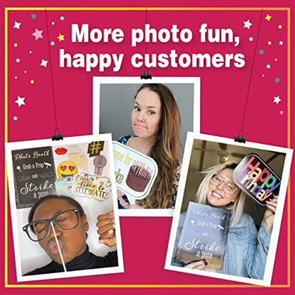 Birthday Photo Booth Props - 41-pc Kit with 8 x 10-Inch Sign, 60 Adhesive Pads, 45 Sticks