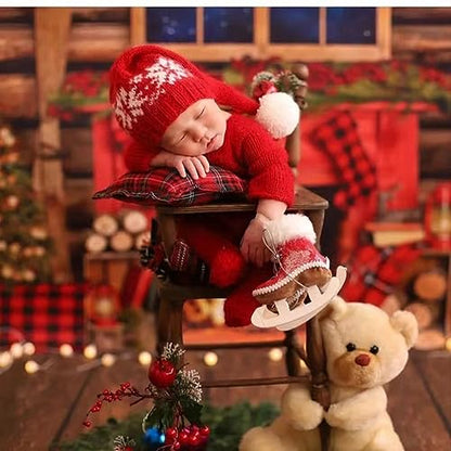 Christmas Newborn Baby Photo Shoot Props Outfits Crochet Clothes Santa Claus Red Hat Pants Photography Props - color: Red C