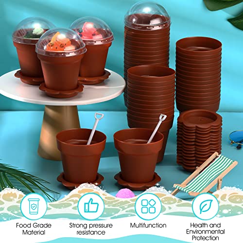 Honeydak 25 Pack Flowerpot Dessert Cup Plastic Cake Cups with Lid Shovel Spoon Mini Flower Pot Dessert Cups Ice Cream Yogurt Cupcake Holder Containers for Birthday Party Supplies DIY Baking(Brown) - color: Brown