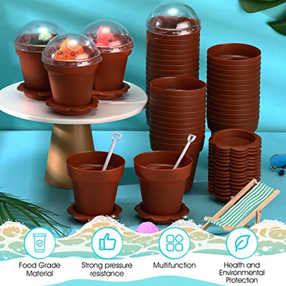 Honeydak 25 Pack Flowerpot Dessert Cup Plastic Cake Cups with Lid Shovel Spoon Mini Flower Pot Dessert Cups Ice Cream Yogurt Cupcake Holder Containers for Birthday Party Supplies DIY Baking(Brown) - color: Brown