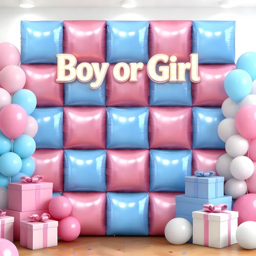 36Pcs Pink and Blue Square Foil Balloons Wall Backdrop, Double Sided Metallic Foil Balloons Tunnel Arch Garland Kit for Photo Booth Birthday Wedding Halloween Christmas Party Decorations - color: Pink and Blue, size: 36PCS