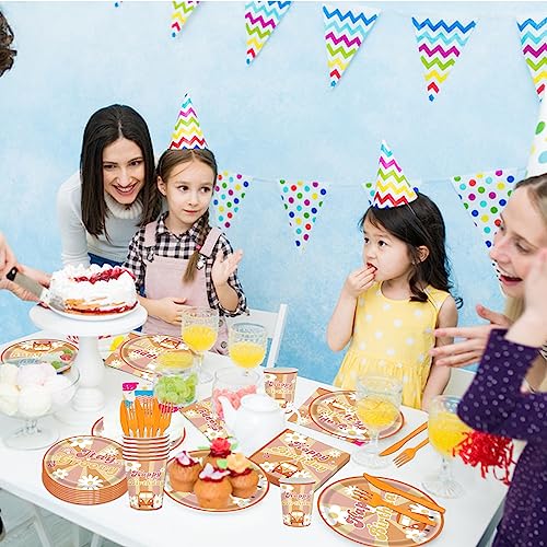 144Pcs Groovy Birthday Party Supplies Groovy Birthday Tableware Set Groovy Birthday Party Decorations Retro Boho Hippie Party Decorations Daisy Plates Napkins Cups Forks Knives Serve 24 - style: Groovy Daisy