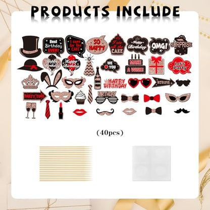 Happy Birthday Photo Booth Props, Women Girls Birthday Photoshoot Funny Bday Party Photography Props Favor Centerpiece Sticks Decorations 40 PCS