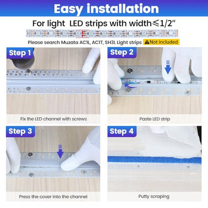 Muzata 10Pack 6.6ft/2M Plaster in LED Channel Trimless Recessed LED Strip Diffuser Channel Spotless Deeper Wider for Drywall Ceiling Wall U117 WW 2M - size: 10Pack*2M/6.6FT