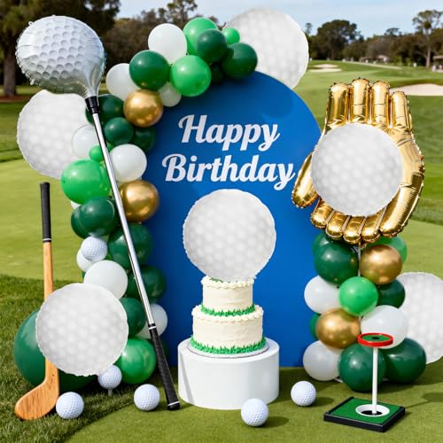 Biapian Golf Balloons Set, 18 Inch Golf Aluminum Foil Balloons, 6 Pcs Large Sports Golf Ball Themed Party Balloon Helium for Boys Men Hole In One Birthday Sport Birthday Party Decorations Supplies - style: Golf