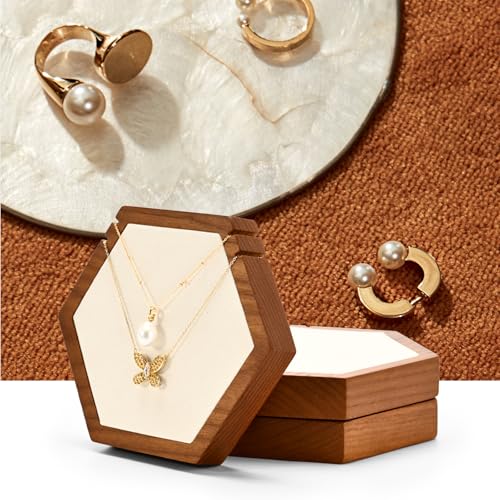Solid Wood Hexagon Necklace Holder Stand Retail Hanging Jewelry Necklace Stand Display for Vendors(Beige) - color: Beige