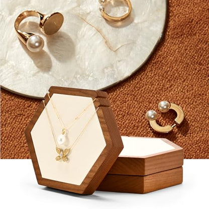 Solid Wood Hexagon Necklace Holder Stand Retail Hanging Jewelry Necklace Stand Display for Vendors(Beige) - color: Beige