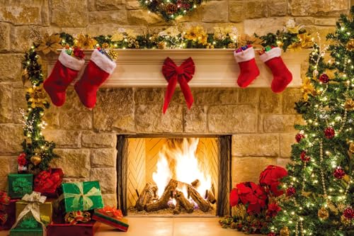 12x8FT Christmas Photography Backdrops Child Christmas Fireplace Decoration Background for Photo Studio (11209) - size: 12x8FT
