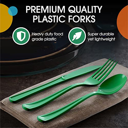 Party Solids Emerald Green Plastic Forks 200 Pcs Green Forks Disposable Utensils Heavy Duty Plastic Cutlery Set Disposable Cutlery Sets Flatware Sets Silverware Set Party Supplies & Party Tableware - color: Emerald Green