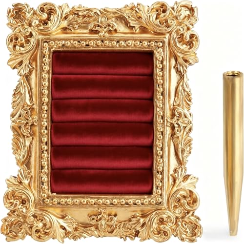 2PCS Vintage Gold Ring Holder,Suede Lined Jewelry Display Stand, Desk Decer,Engagement Ring holder Photography Prop for Wedding Decor, Bridesmaid & Engagement Gift,3.94x3.54 In - color: Red