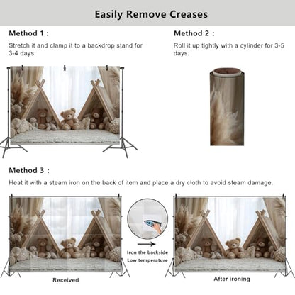 YongFoto Bear Theme Backdrop 7x5ft Tent Blanket Pampas Boho Photography Background Baby Shower Cradle Ceremony Kid Birthday Party Banner Baby Portraits Photoshoot Wallpaper Photo Studio Booth Prop - color: Style 2, size: 7ftx5ft