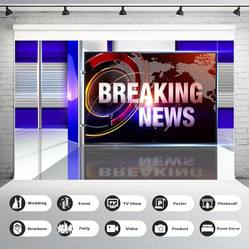 News Broadcast Hall Backdrop Studio TV Breaking News Background News Room Broadcasting Photography Background Program Record News Report Business Newsman Backdrop Kids Portrait Photo Props 5x3ft - color: Blue_Red, size: 5x3ft