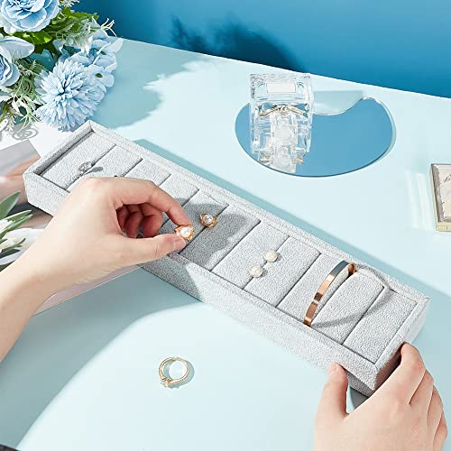 PH PandaHall 10 Slots Bracelet Display Tray, Light Grey Ring Cufflink Organizer Velvet Covered Jewelry Showcase Rectangle Bangle Holder for Dresser Home Storage Retail Show Exhibition - color: Light Gray
