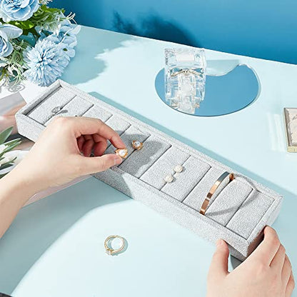 PH PandaHall 10 Slots Bracelet Display Tray, Light Grey Ring Cufflink Organizer Velvet Covered Jewelry Showcase Rectangle Bangle Holder for Dresser Home Storage Retail Show Exhibition - color: Light Gray