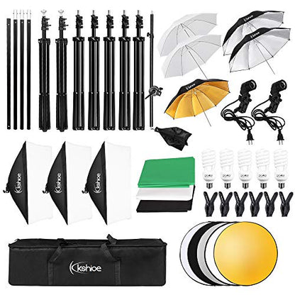 Photography Lighting Kit, 6.5x10feet/2x3m Backdrops Stand Support System, 5 in 1 reflectors, 1600w 5500k Umbrellas Softbox Continuous Lighting Kit for Portrait, Product and Video Shooting