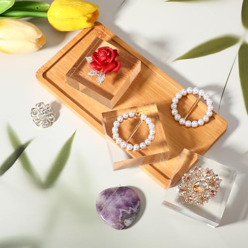 16 Pcs Clear Acrylic Display Blocks 2 x 2 x 0.8 Inch Polished Square Acrylic Cube Jewelry Display Stand Holder Base for Ring Showcase, Collectibles, Figurines