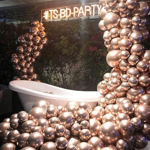PartyWoo Metallic Rose Gold Balloons 85pcs Different Sizes of 18 12 10 5 Inch Chrome Champagne Gold Balloon Arch Kit Garland for Birthday Anniversary Bridgerton Floral Party Decorations Rose Gold-G112 - color: Champagne Gold-g112