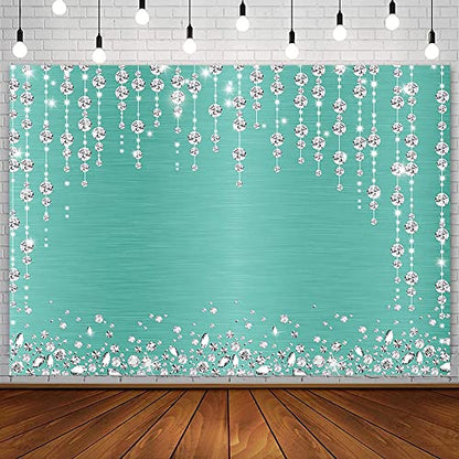 Sendy 7x5ft Turquoise Diamonds Curtain Backdrop for Photography Birthday Party Decorations Wedding Bridal Shower Engagement Ceremony Banner Glitter Diamonds Background Photo Booth Studio Props Vinyl