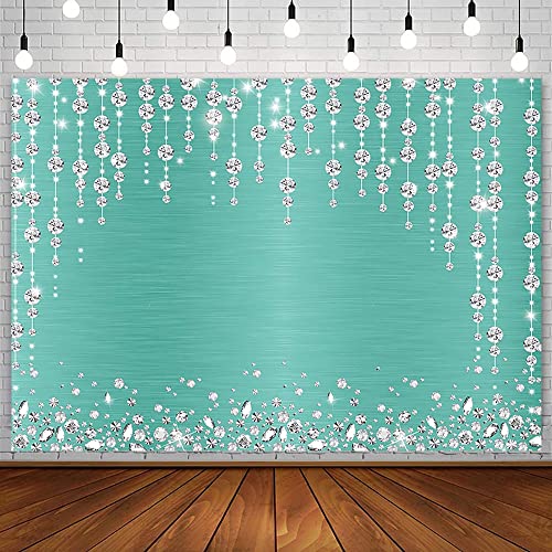 Sendy 7x5ft Turquoise Diamonds Curtain Backdrop for Photography Birthday Party Decorations Wedding Bridal Shower Engagement Ceremony Banner Glitter Diamonds Background Photo Booth Studio Props Vinyl