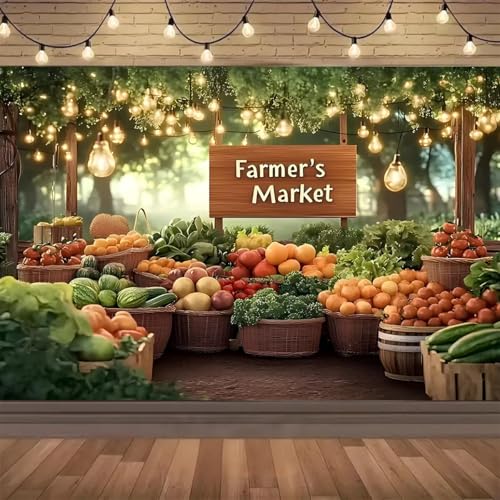 Street Farm Market Photography Background Vegetables Grocery Store Fruits Vegetable Exhibition Photography Background Vegetables Stand Photo Backdrop Kids Stage Play Prop (C, 5 * 3feet) - color: C, size: 5*3feet
