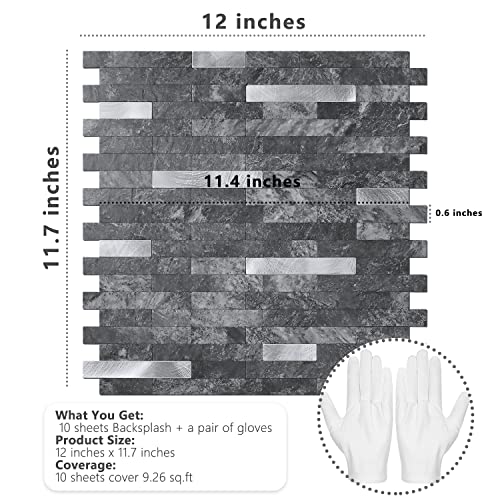 STICKGOO Peel and Stick Backsplash,PVC Wall Tiles Stick on Backsplash for Kitchen(10 Sheets, Black Slate with Metal Silver),(12 inch x 11.7 inch) - color: Black Slate with Metal Silver