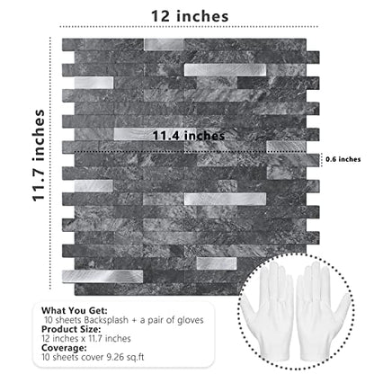 STICKGOO Peel and Stick Backsplash,PVC Wall Tiles Stick on Backsplash for Kitchen(10 Sheets, Black Slate with Metal Silver),(12 inch x 11.7 inch) - color: Black Slate with Metal Silver